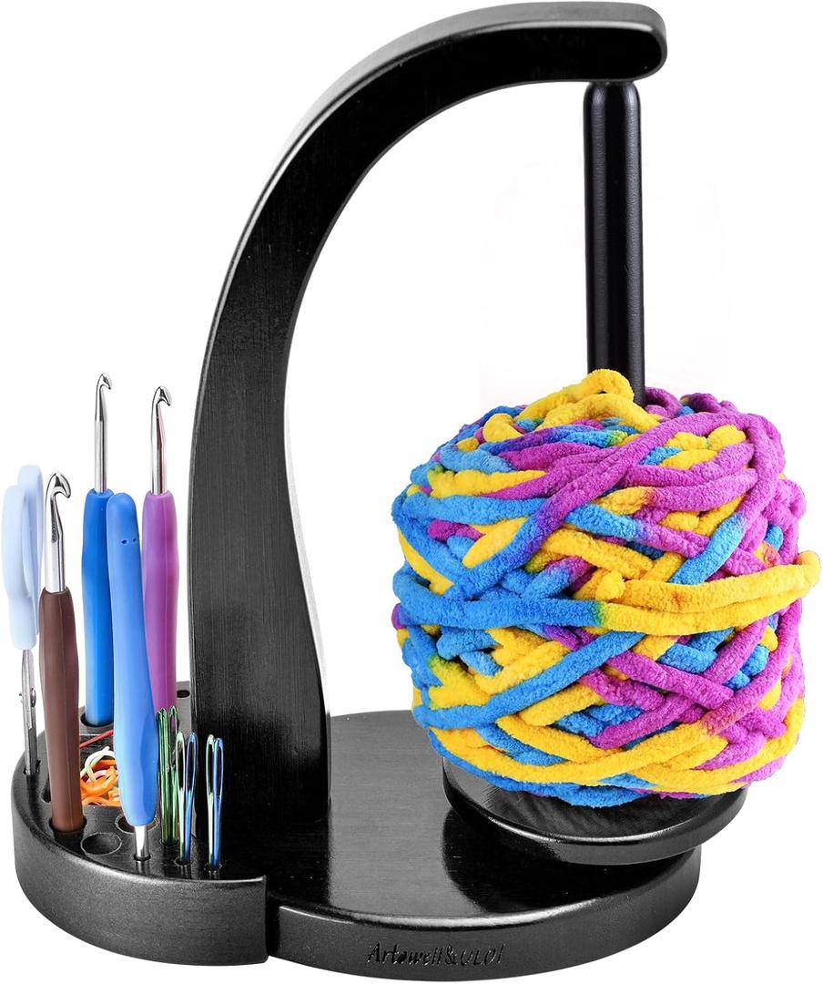 ULOI Crochet Yarn Holder - Upgrade with Crochet Accessories Storage Attachment, Magnetic Wooden Yarn Storage for Knitting Accessories, Perfect for Crocheting and Knitting Projects, Ebony Finish