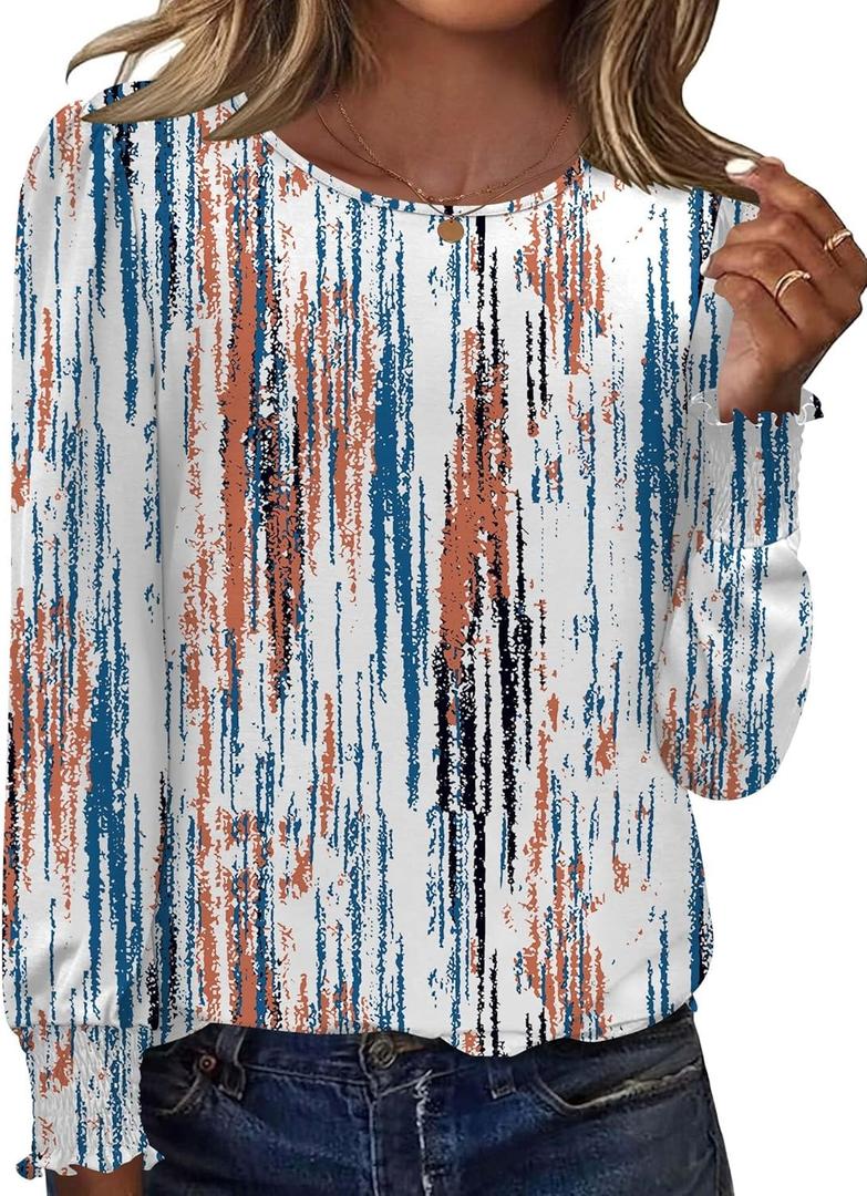 Ivicoer Womens Blouse Dressy Casual Long Sleeve Tunics for Women Fall Fashion Ladies Tops Elegant Shirts Boho (White Stripe, M)