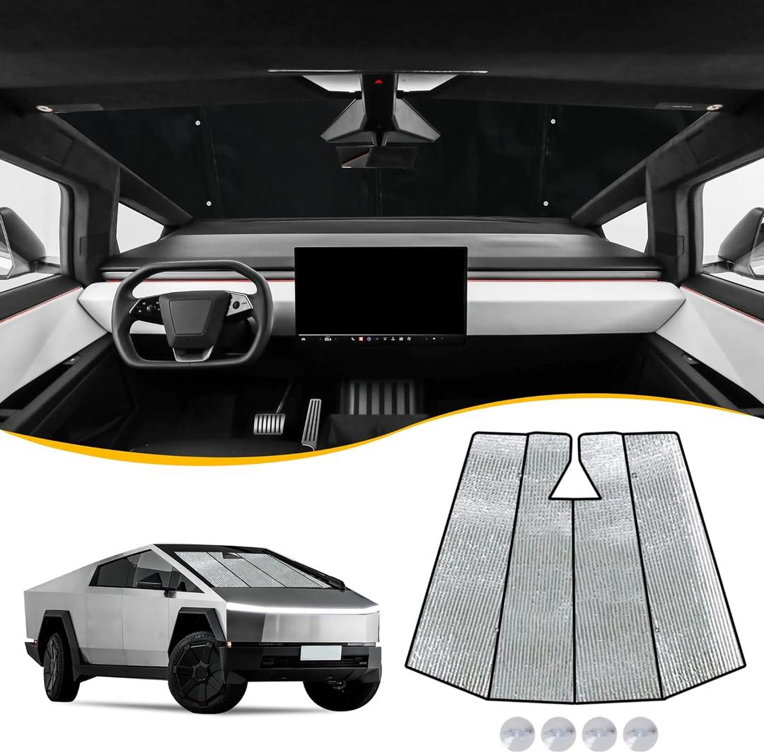 Front Windshield Sunshade Compatible with 2023 2024 2025 Tesla Cybertruck Accessories, for Tesla Cyber Truck Foldable Windshield Sun Shades Front Window Glass Sun Blocker Cover, Aluminum Foil