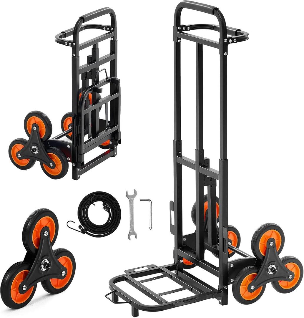 VEVOR Stair Climbing Dolly 460 lbs, Heavy-Duty Folding Trolley Cart for Stairs with Telescoping Handle, 6 Wheels & 2 Ropes, Stair Climber Dolly for Home, Groceries, Warehouse