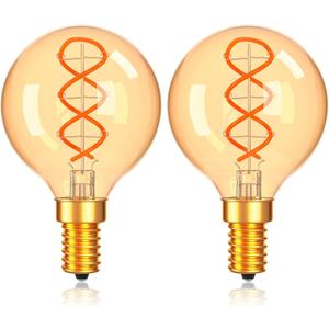 Dimmable G16.5 Amber Light Bulbs 25 Watt Equal 3W,Candelabra Edison Screw Base E12 Bulb Warm,Vintage LED Globe Light Bulbs for Chandelier Ceiling Fan,Soft White 2200K,180LM,2 Pack
