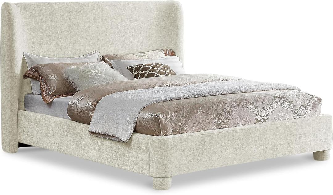 Meridian Furniture B1207Mint-F Penny Collection Modern | Contemporary Full Bed with Rich Mint Green Chenille Fabric, Curved Headboard, 67.5" W x 82.5" D x 52" H, Cream, Full