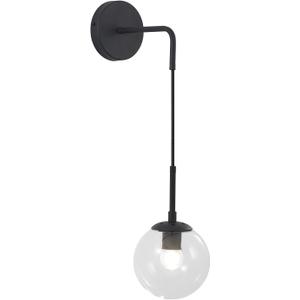 BOKT Mid Century Modern Black Wall Sconce Light Clear Glass Globe Ball Wall Lighting Minimalist Adjustable Bedside Wall Lamp 1-Light Vanity Bathroom Wall Light Fixture (Black+Clear)