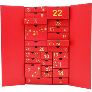 Empty 2025 24 Days Advent Calendar Large to Fill Cosmetics, Makeup, Perfume Packaging Paper Box, Valentin's Day EID Ramadan Gifts Cardboard (Red)