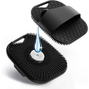Silicone Body Scrubber for Men Women, Friendly Shower Scrubber for Sensitive Skin, Silicone Loofah Body Scrubber for Showering with Richer Foam Bristles and Anti-Slippery Handle, Black