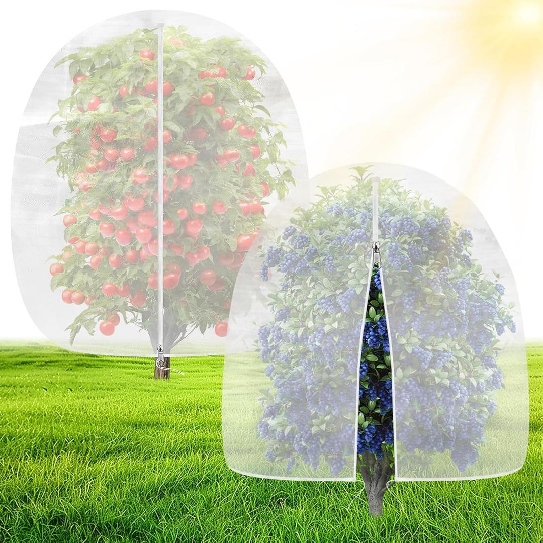OZMI Bird Netting for Garden, 6 x 6 FT Blueberry Bush Netting Cover with Zipper, Drawstring Reusable Mesh Plant Protector for Shrubs Bush Fruit Tree Potted (2 Pack)