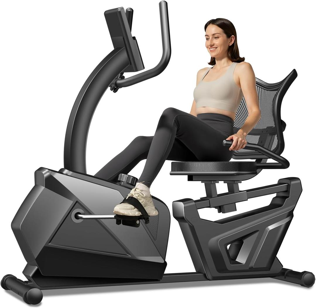 CURSOR FITNESS Recumbent Exercise Bike, Stationary Bikes for Home with Adjustable Seat, 400 LBS Capacity, 16-Level Magnetic Resistance Recumbent Exercise Bike for Home Gym Cardio Workout Training