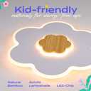 LED Ceiling Light Fixture 15.7in Dimmable Flower Shape Wooden Nursery Light with Remote for Kids Room, Bedroom, Living Room