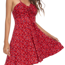 Missufe Spaghetti Strap Floral Mini Dress Women's Casual Ruched Front Drawstring Swing Sundress, L