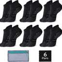 Hylaea Unisex Non Slip Socks with Grip for Yoga, Hospital, Pilates, Barre | Ankle, Cushioned (6 Pairs Black)