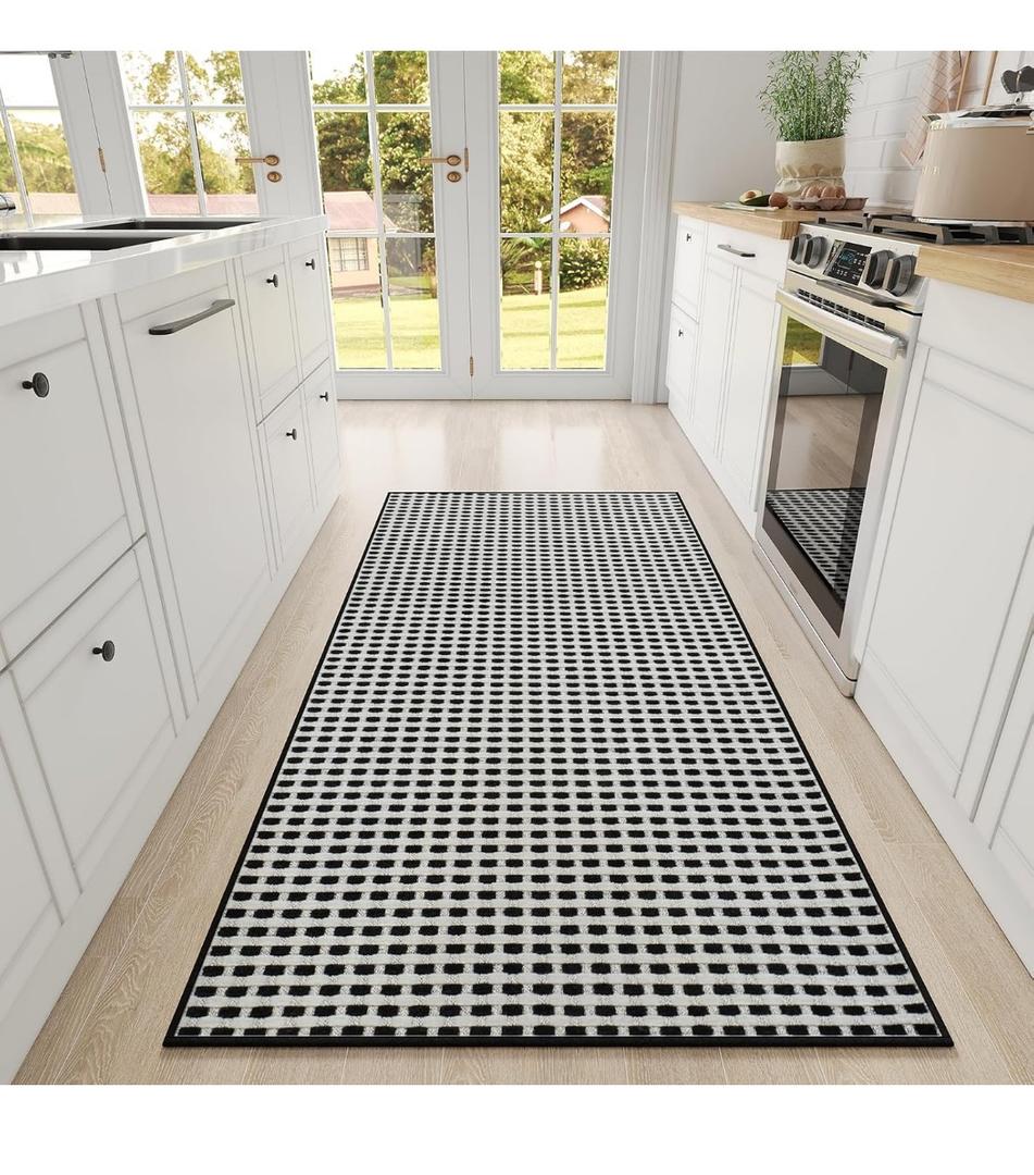 Large Kitchen Runner Rugs Long Kitchen Mat Non Slip Washable, Super Absorbent Soft Chenille Braided Kitchen Mats for Floor, Rubber Backing Kitchen Sink Standing Mat, Easy Clean, Black 36"x71"
