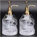 Suanti Bathroom Soap Dispenser Set 2pcs Value Pack 3D Smog Thick Glass Soap Bottle with Smooth Action Rust-Free ABS Pump,Luxury Kitchen Dish Soap Dispenser for Liquid Hand Lotion,Syrup-12.7Oz,Gold