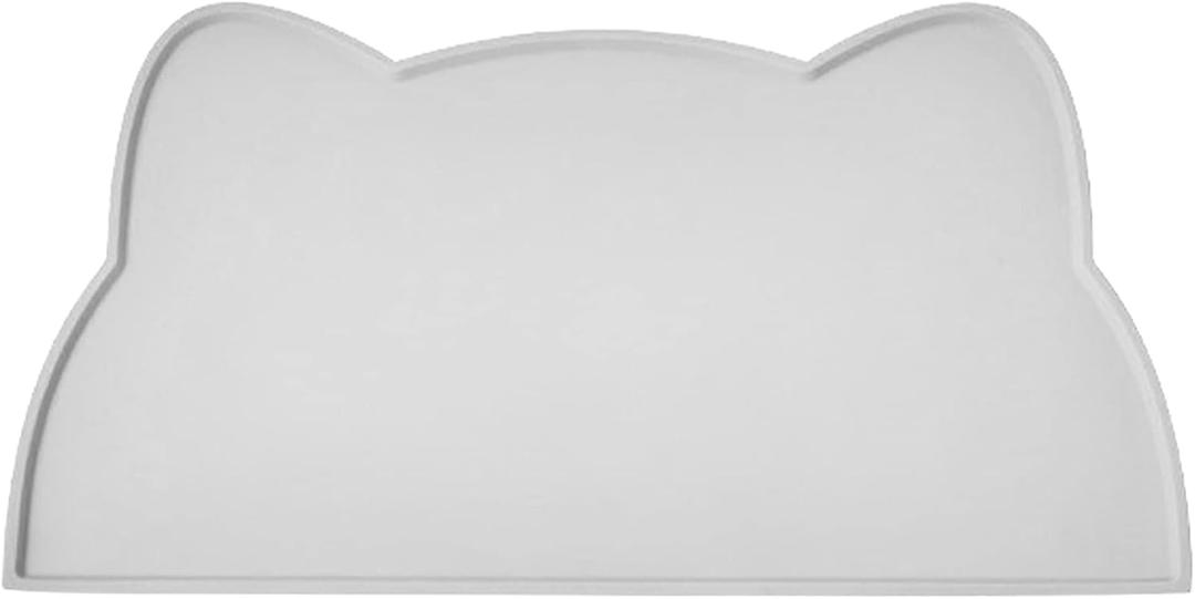 Cat Food Mat, Silicone Non Slip Dog Bowl Mat Waterproof Cat Feeding Mat Stop Food Spills and Water Messes Out to Floor Pet Food Mat (Light Gray, 17" x 10")