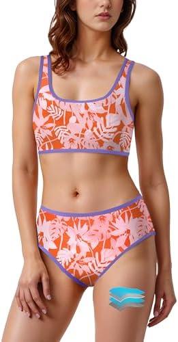 Beautikini Period Swimwear Sporty Two Piece Menstrual Swimsuits Leakproof Bikini Set Bathing Suits for Teen Girls Women Size XS