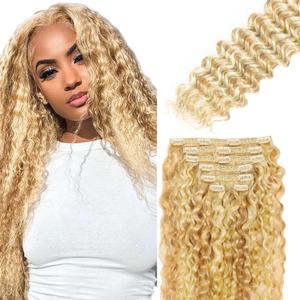 18 Inch P27/613 Blonde Body Wave Clip in Hair Extensions,120g 7pcs, Highlight Human Hair Extensions Honey Blonde Body Wave Clip ins for Women