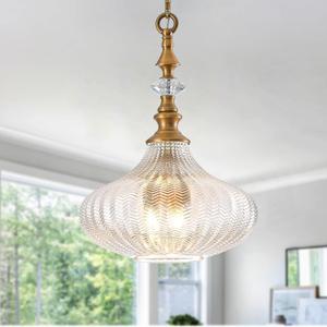 3-Light Chandelier,Vintage Gold Farmhouse Pendant Light Fixture for Kitchen,Adjustable Hanging Lighting with Clear Glass Shade for Hallway Bedroom Entryway Dining Room Island (Clear-10.2in)