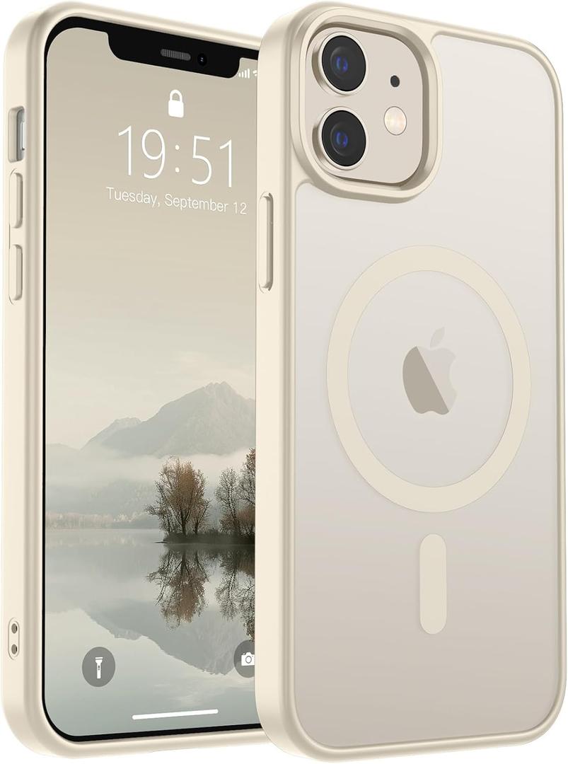 SUPFINE Magnetic for iPhone 12 Case/iPhone 12 Pro Case (Compatible with MagSafe) (Military Grade Drop Protection) Slim Translucent Matte Shockproof with Anti-Fingerprint Phone Case,Antique White