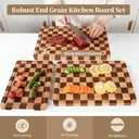 Checkered Cutting Board Set for Kitchen - 3 PCS Wood Checkerboard End Grain Chopping Board with Holder & Juice Groove, Wooden Cutting Boards for Meat, Vegetables, Fruits (S, M, L), 16"L x 12"W