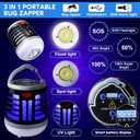 2 Pack 3 in 1 Bug Zapper USB Rechargeable Mosquito Killer Portable Waterproof Mosquito Repellent Outdoor Indoor LED Lantern Bug Zapper Camp Light SOS Emergency Light for Home, Backyard (2, Black)