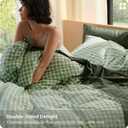 Bedsure Gingham Duvet Cover Queen, 100% Washed Cotton Duvet Cover LinenLike, PureWoven with Reversible YarnDyed Design & DoubleStitch Craft, 3-Piece with Zipper, Gingham Willow Green, 90"x90"