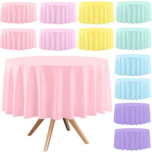 12 Pack Round Disposable Tablecloths, Plastic Pastel Table Cover for Birthday Wedding Baby Shower Party Decoration,6 Color, 84 Inch