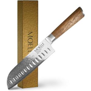MOELLE Premium Teak Wood Damascus Santoku Knife 7 Blade - VG10 Japanese Damascus Steel 67 Layers, 60+ HRC - Danish Design Kitchen Knife with Elegant Gift Packaging MOELLE Premium Teak Wood Damascus Santoku Knife 7 Blade - VG10 Japanese Damascus Steel 67 Layers, 60+ HRC - Danish Design Kitchen Knife with Elegant Gift Packaging