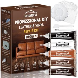 Brown Leather Repair Kit for Furniture, Leather Couch Repair Kit for Car Interior, Sofa, Purse and Jacket, Restore Any Material with Super Easy Instructions to Fix Scratches, Tears, Holes, Peeling