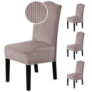 H.VERSAILTEX Velvet Dining Chair Covers Stretch Chair Covers for Dining Room Set of 4 Parson Chair Slipcovers Chair Protectors Covers Dining, Soft Thick Solid Velvet Fabric Washable, Taupe Striped