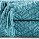 BATTILO HOME Teal Throw Blanket for Couch, Knit Woven Turquoise Blankets Versatile for Chair, Super Soft Warm Decorative Green Blanket with Tassels for Bed Sofa, 50"x60"