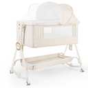 Baby Bassinet 5 in 1,Baby Bedside Bassinet with Diaper Changer, Mosquito Net, Mattress, Storage Layer, Can Be Stored in One Button Travel Crib (Beige)