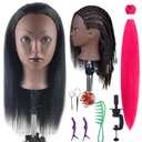 Practice Hair Mannequin Head for Braiding Hairstyling,Yaki Texture Black Head Mannequin with Hair for Kids