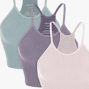 ODODOS Women's Crop 3-Pack Seamless Rib-Knit Camisole Crop Tank Tops, Small