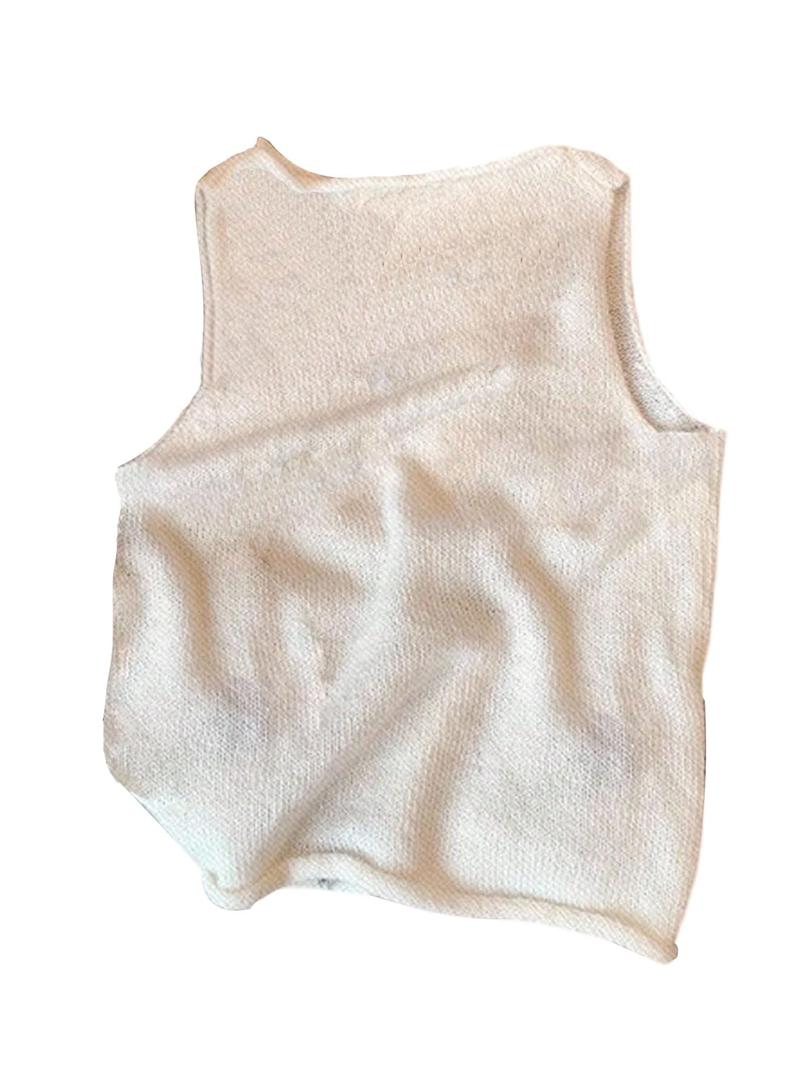 MakeMeChic Women's Sleeveless Crop Sweater Vest Tops Crew Neck Knit Tank Tops Beige X-Small (Beige, XS)
