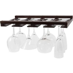 Rustic State Eze 4 Sectional Wood Under Cabinet Glass Holder Glass Rack Hanging Shelf Stemware Bar Organizer - 12 Glass Storage - 10 Inch Deep - Chestnut Stained