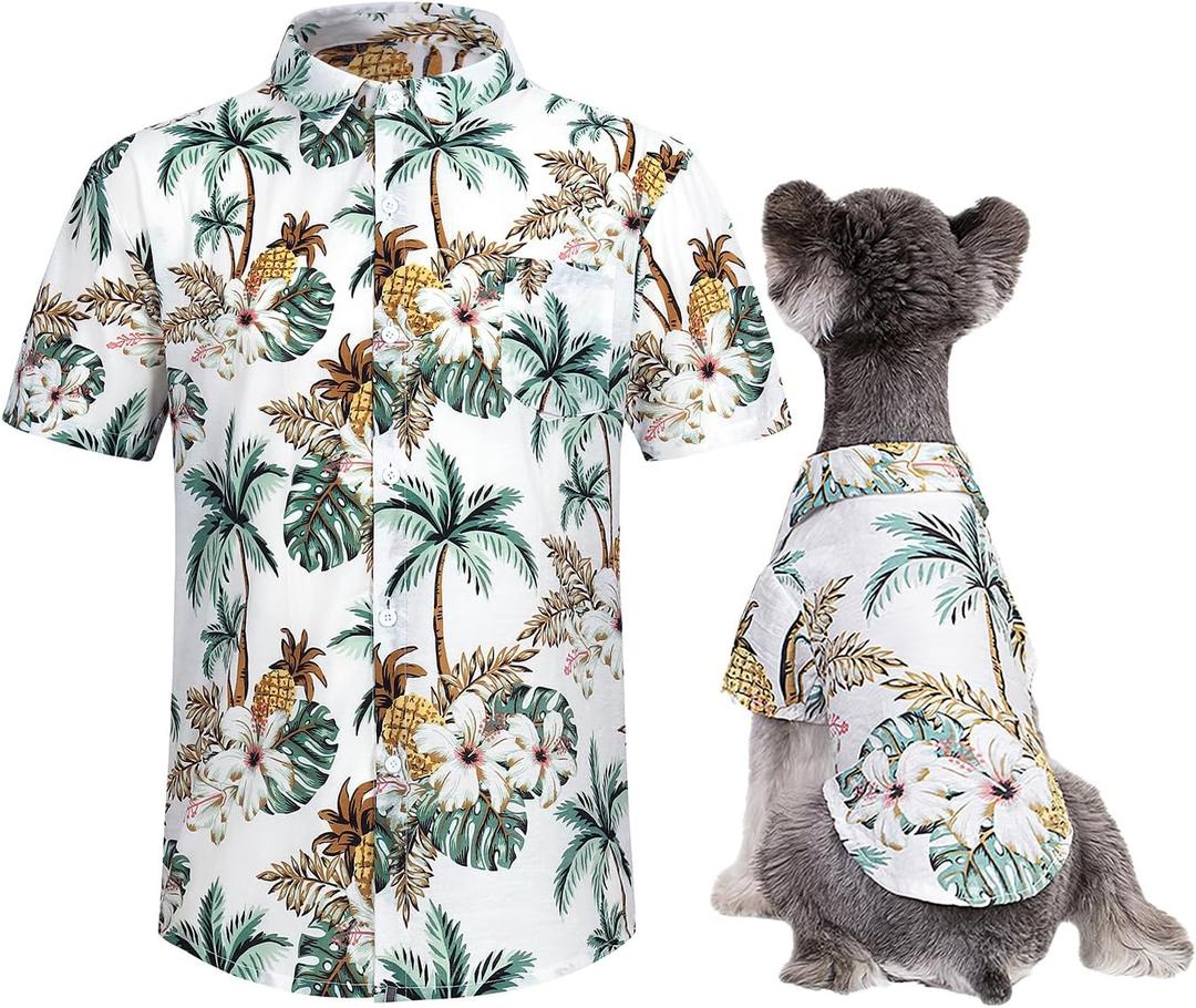 Hawaii Dog Shirt, Pet Summer T-Shirts Dog Style Floral Breathable Cool Clothes Hawaiian Shirts for Small Dogs and Cats Owner and Pet Shirts are Sold Separately, XL - For Pets, White