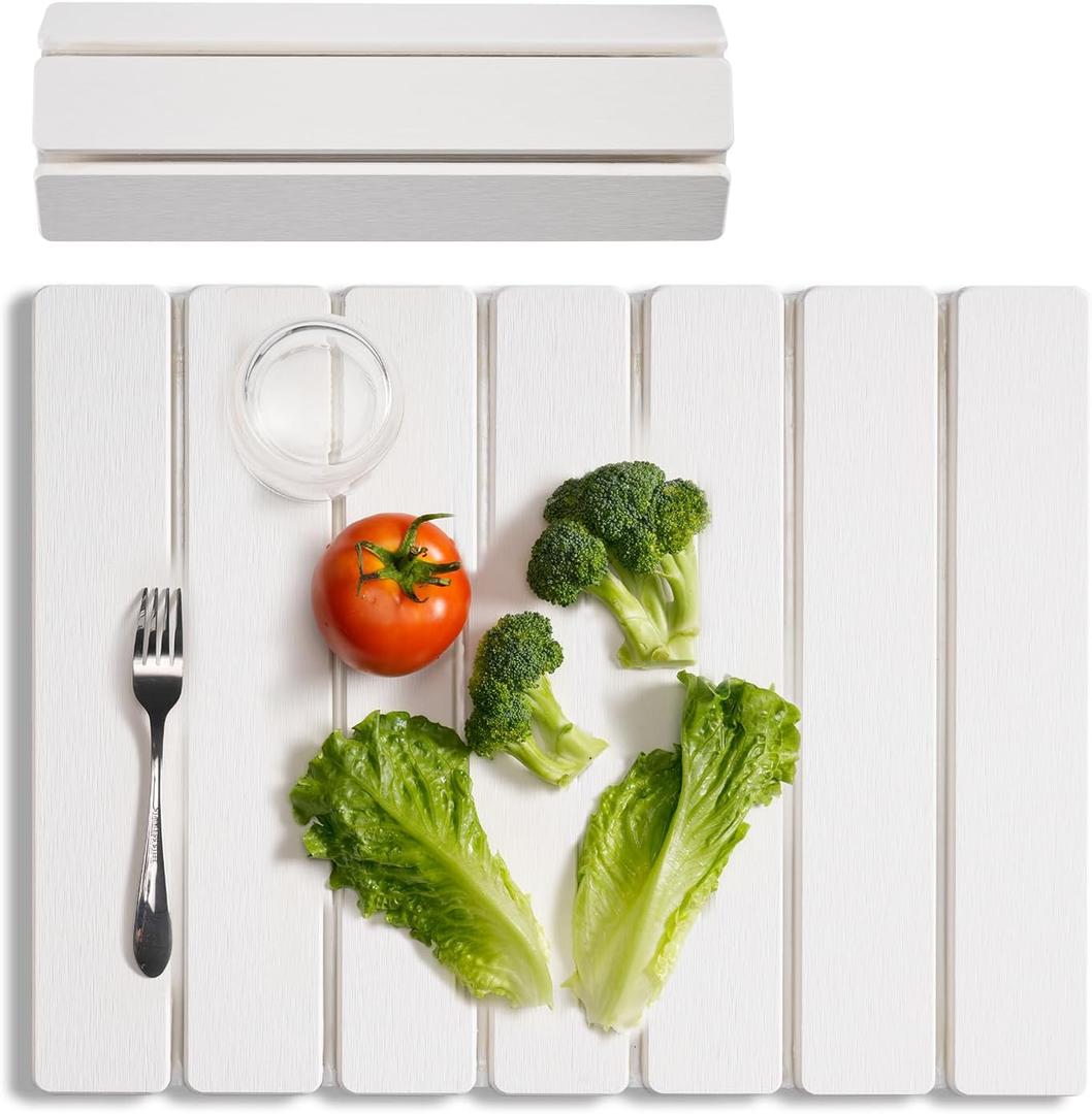 Meowoo Stone Drying Mat for Kitchen Counter, 15.7"x11.8" Foldable Diatomaceous Earth Mat, Super Absorbent, Quick-Dry Bath & Kitchen Pad for Dishes, Cups, Bottles, Non-Slip, Fits Any Countertop - White