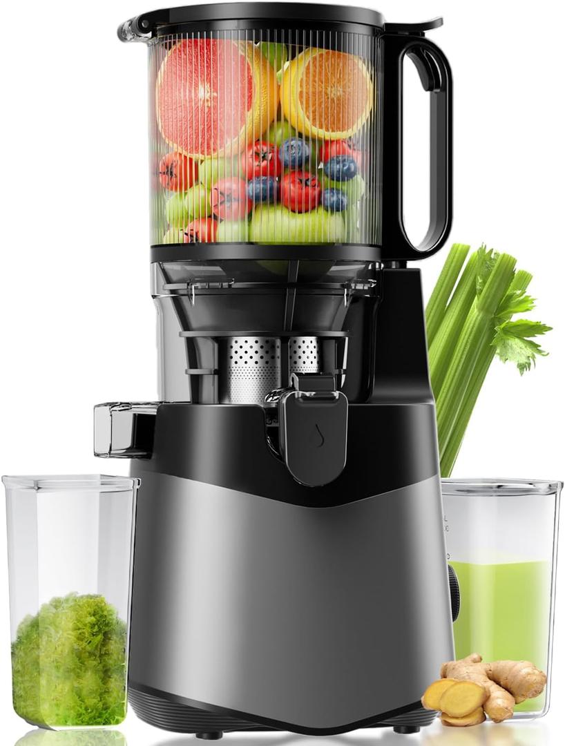 EanOruus Cold Press Juicer, 5.8" Wide Feed Chute Juice Extractor Machine with 400W, High Juice Yield, Slow Masticating Juicer for Whole Vegetables & Fruits, Dark Grey