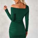 luvamia One Shoulder Dresses for Women Bodycon Long Sleeve Ruched Cocktail Party Date Night Short Dress Special Occasion (Green, S)