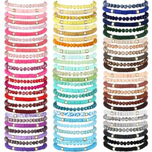 Ecation 96 Pcs Beaded Friendship Bracelets Bulk Inspirational Stretch Bracelets Y2k Colorful Cute Adjustable Jewelry for Women Summer Beach Graduation Party Favors Friend Gifts