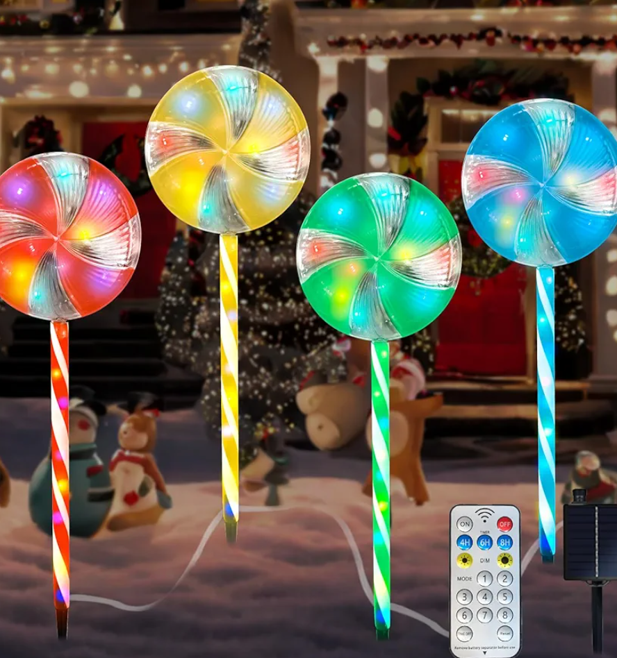 Candy Christmas Decorations Pathway Outdoor Solar Lights, 29 inches 80 LED Lighted Lollipop Solar Christmas Lights with 8 Modes Waterproof String Lights, Outdoor Lights for Yard Patio Walkway-4PCS