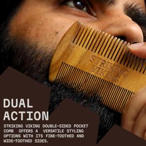 Striking Viking Sandalwood Beard and Mustache Comb Set - Pocket-Sized Wooden Comb with Fine and Coarse Teeth, Case Included - Perfect for Balms and Oils + Striking Viking 5-Inch Professional German Beard & Mustache Scissors – Men’s Mustache Grooming
