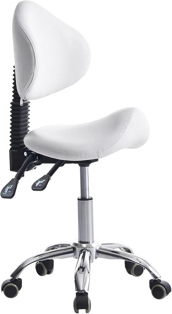 Saddle Stool Chair Rolling with Back Esthetician Chair for Nail Tech Dental Tattoo Artist Eyelash Hairdresser Hairstylist Medical Shop Ergonomic Stool Adjustable Hydraulic White, 20.4*20.4*38.78
