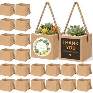 ULLIKI 2.5 Inch Succulents Wrap Bags with Thank You & Let Love Grow Stickers, Mini Succulent Gift Bags with Handles, Succulent Party Favors for Guests, Garden Party Favors for Guests (Brown 40pcs)