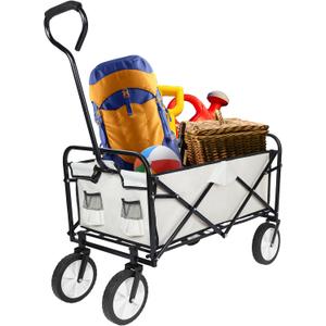 YSSOA Portable Rolling Folding Garden Cart with 360 Degree Swivel Anti-Slip Wheels & Adjustable Handle, 220lbs Weight Capacity, White