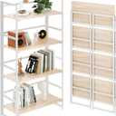BHG Vintage Multifunctional Folding Bookshelf, No-Assembly Plant Stand Storage Rack Shelves for Home Office (White, 4-Tier)