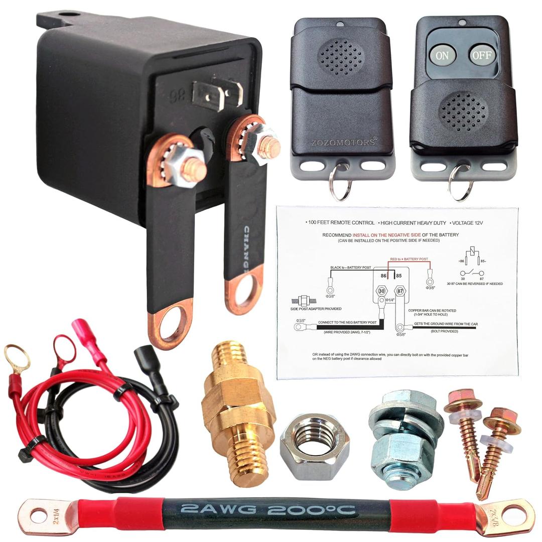 3/8" Side Post Remote Battery Disconnect Switch 12V Battery Kill Switch for Car Truck UTV ATV Marine Anti Theft Battery Cut/Shut Off Switch, 200/1000 AMP Heavy Duty, On/Off