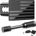 American Flag Metal Trailer Hitch Cover for 2 Inch Receivers - Tow Hitch Cover with with 5/8-Inch Pin Diameter Trailer Hitch Lock, Safeguard Your Trailer with Patriotic Flag (Black)
