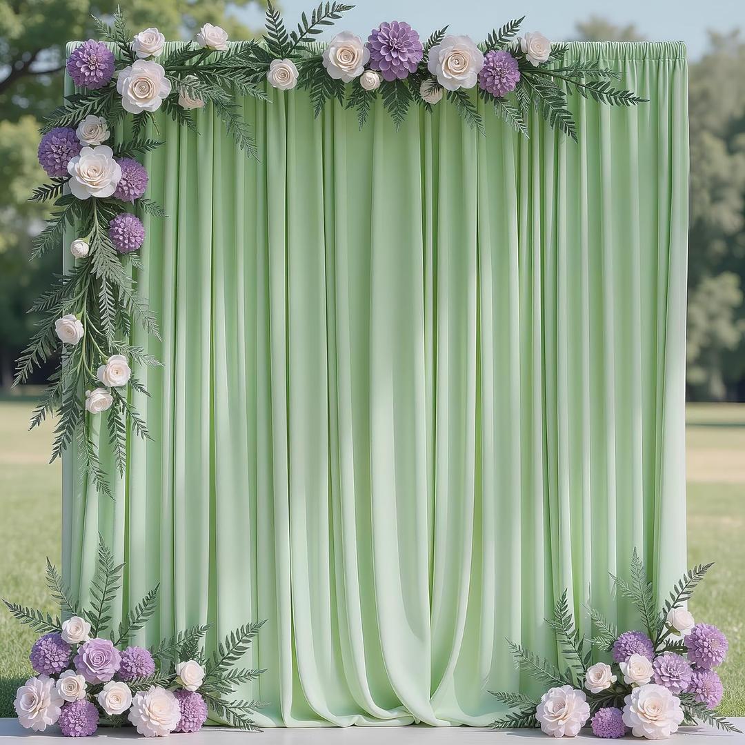 Wokceer Sage Green Backdrop Curtain for Wedding Parties 10x10FT Photo Polyester Backdrop Drapes for Wedding Photoshoot Baby Shower Birthday Party Curtains Photography Background 2 Panels 5x10FT (10FTx10FT)