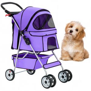 BestOffice Pet Stroller for Small Medium Dogs & Cats, 4-Wheel Foldable Dog Stroller with Cup Holder, Lightweight Travel Carrier, Waterproof Design for Outdoor Walks,Purple