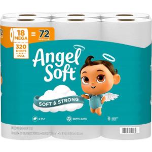 Angel Soft Toilet Paper, 18 Mega Rolls = 72 Regular Rolls, Soft and Strong Toilet Tissue